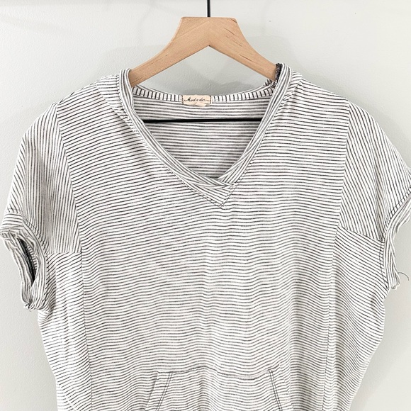 Mododoc Short Sleeve Striped Hooded Tunic Gray Size XS - Picture 3 of 6